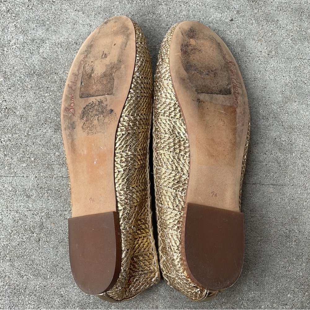 Gold and Brown Woven Flats